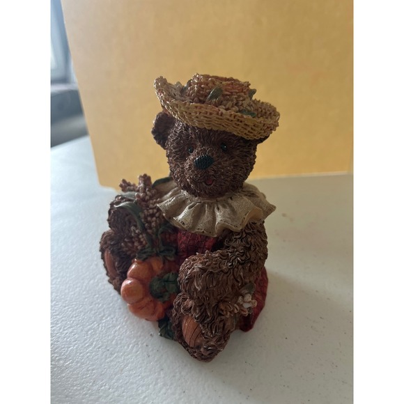Other - Harvest Teddy Bear Figurine Resin Pumpkin Straw Hat 2000 Vintage